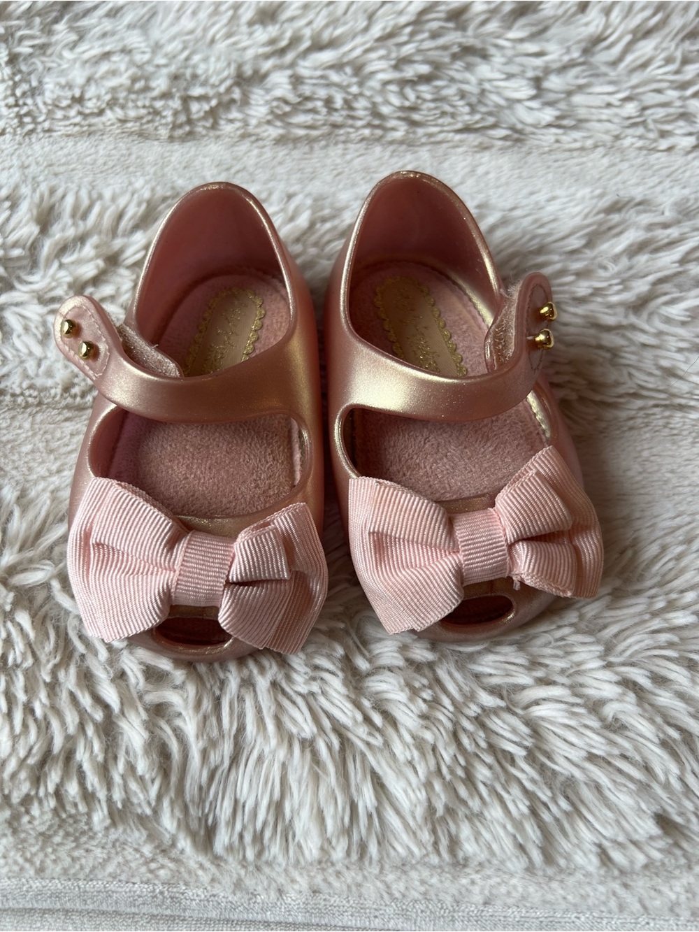 Mini Melissa Shimmery Pink Bow Mary Jane jelly Shoes